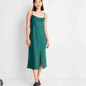teal green silky slip dress | medium